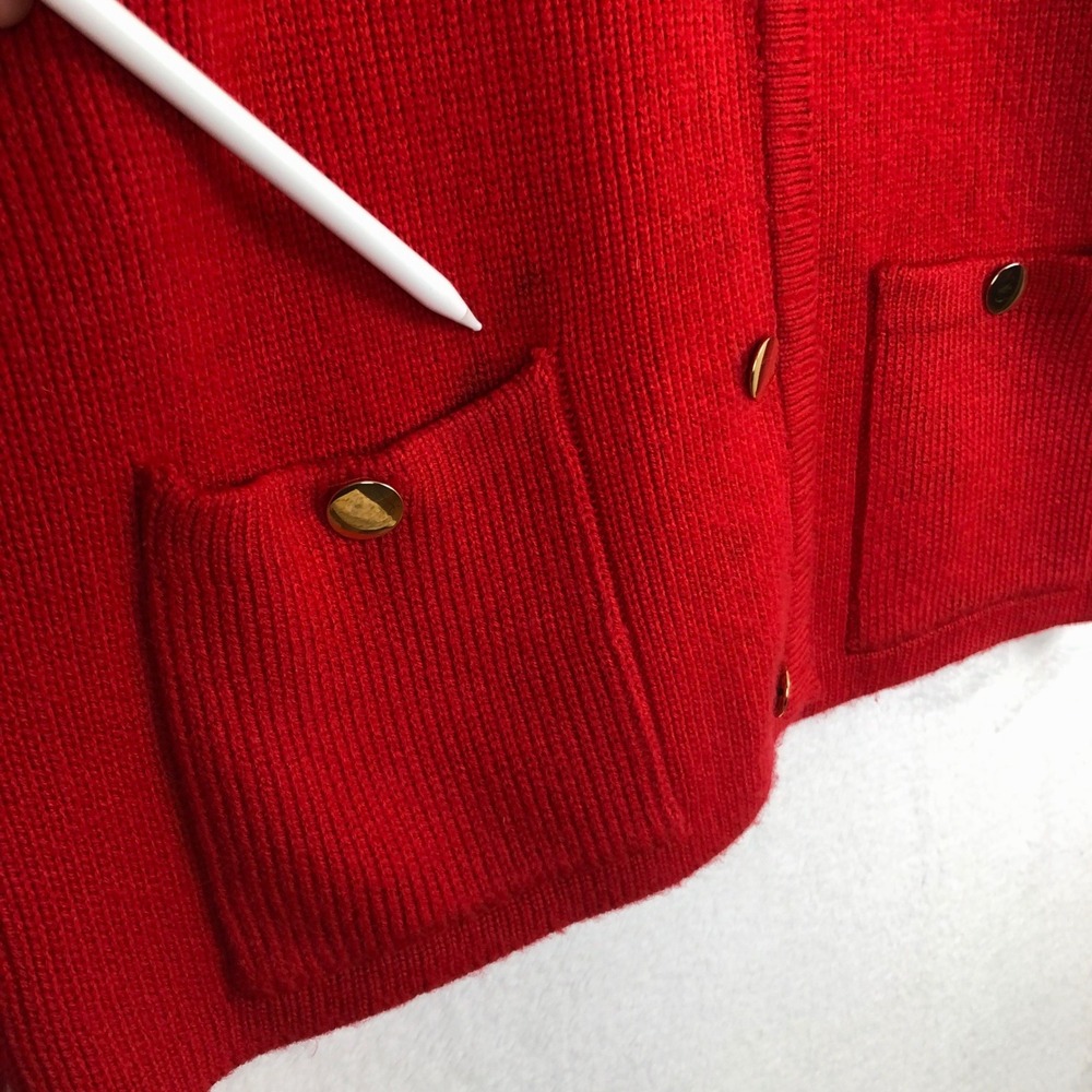 VTG Mark Fore & Strike Cardigan Sz 38 Red Acrylic Gold Buttons Pockets Sweater - Picture 9 of 9